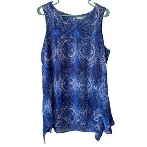 3/$20 Fever Blue Patterned Sleeveless Tunic Blouse